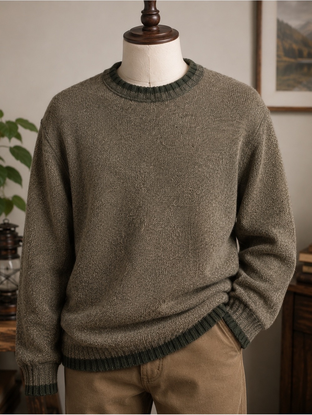 Vintage Woolrich Wool Crewneck Sweater Fisherman Chunky Brown/Gray Mens Large
